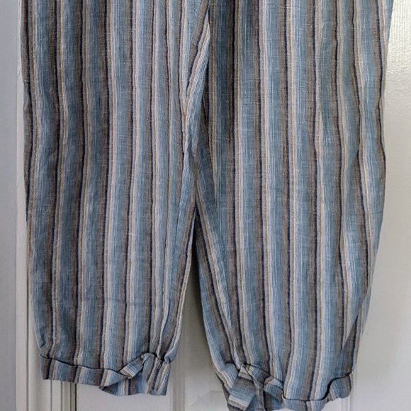 FAHERTY USA M Linen Pants 6 8 Fresh Blue Stripes Pockets and Pleats  ~NEW - Picture 3 of 12